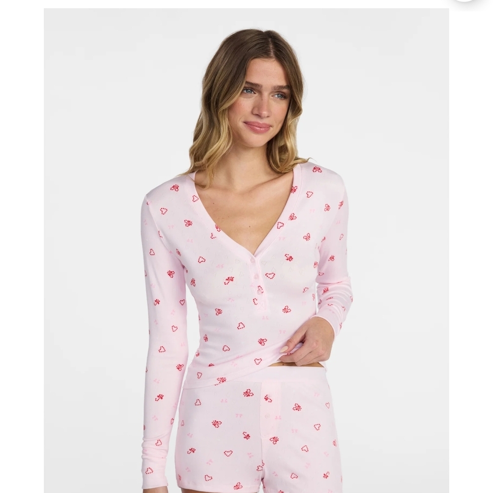 Pink Heart Print Women's Sleepwear Set
